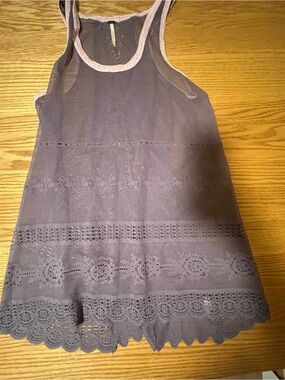 Free People Lavender Pink Lace Tank Top Dress Sheer Festival Boho Overlay Meduim